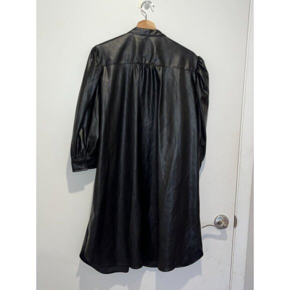 NWT Gap Black Puff Sleeve Faux-Leather Mini Shirtdress Women sixe XXL - Picture 4 of 8